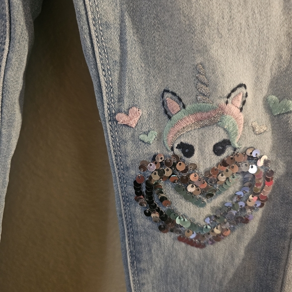 Adorable Light Blue Kids Jeans with Sequin Heart Design - Picture 3 of 8